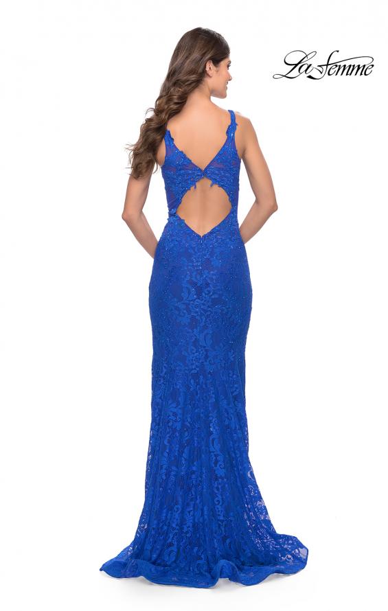 Picture of: Long Lace Prom Dress with Plunging Neckline in Royal Blue, Style: 28648, Detail Picture 9