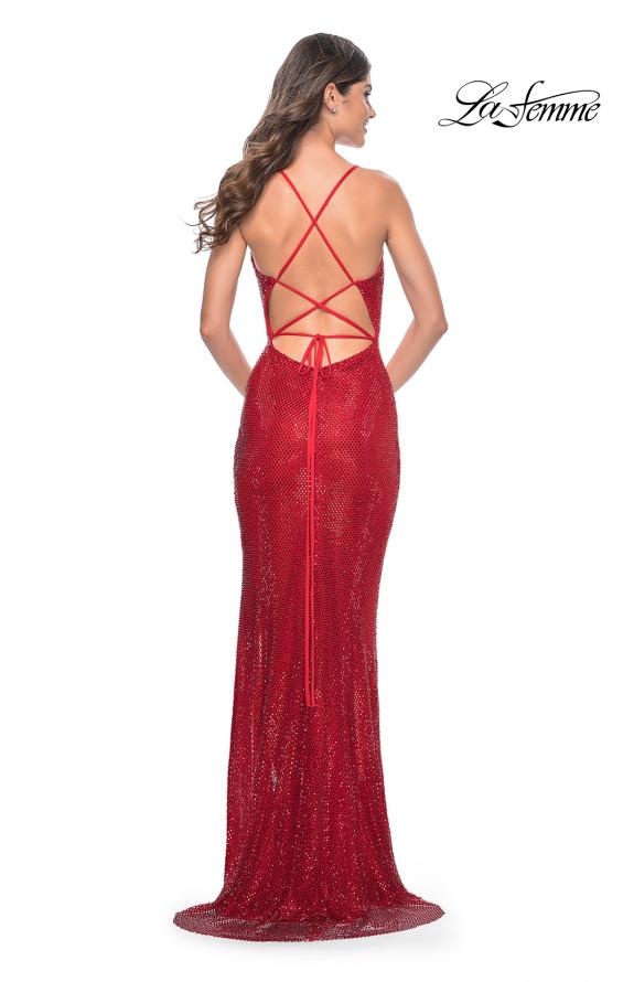 Picture of: Stunning Long Gown with Rhinestone Embellished Fishnet in Red, Style: 31929, Detail Picture 4