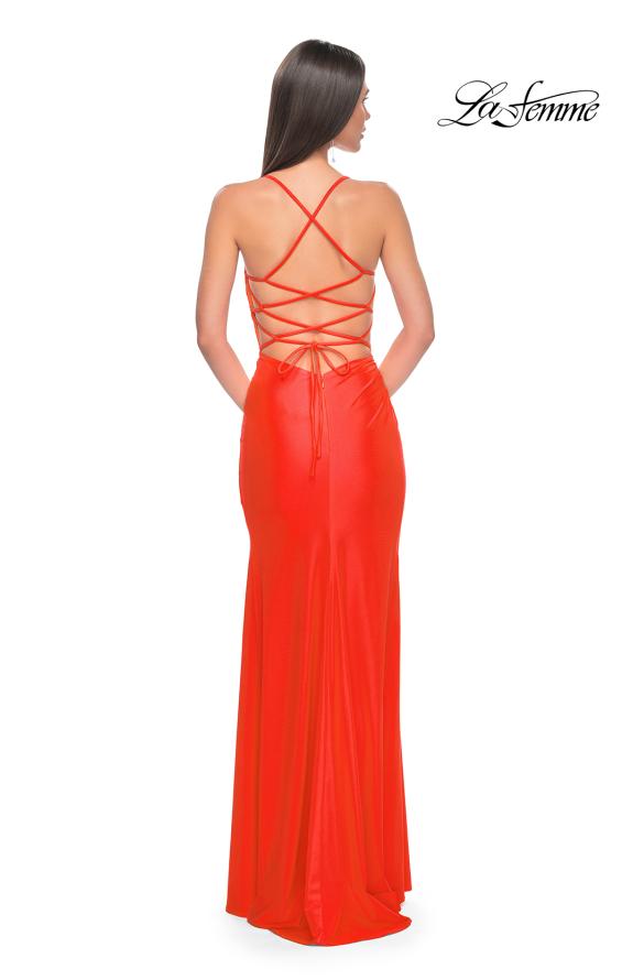 Picture of: Jersey Dress with Square Neckline and Ruching in Neon Coral, Style: 31129, Detail Picture 4