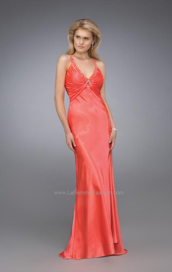 Picture of: V Neck Ruched Bodice Dress with Bedazzled Brooch in Red, Style: 12139, Main Picture