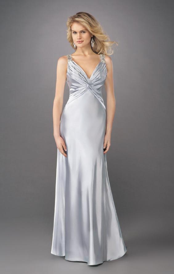 Picture of: Ruched Bodice A Line Prom Dress with Beaded Straps in Silver, Style: 12396, Main Picture