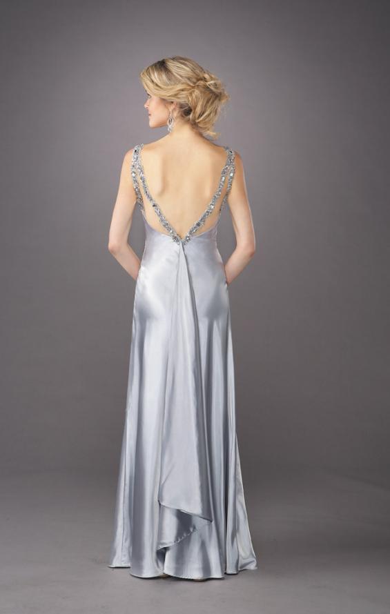 Picture of: Ruched Bodice A Line Prom Dress with Beaded Straps in Silver, Style: 12396, Back Picture