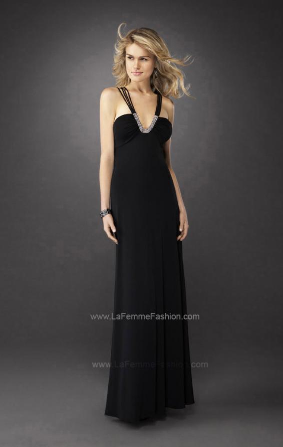 Picture of: Halter Prom Dress with Beaded Trim and Brooch in Black, Style: 12735, Main Picture