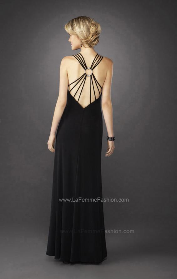 Picture of: Halter Prom Dress with Beaded Trim and Brooch in Black, Style: 12735, Back Picture