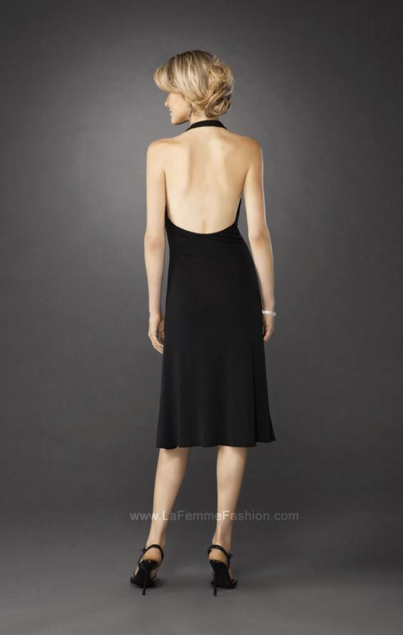 Picture of: Short Halter Dress with Brooch and Open Back in Black, Style: 12839, Back Picture