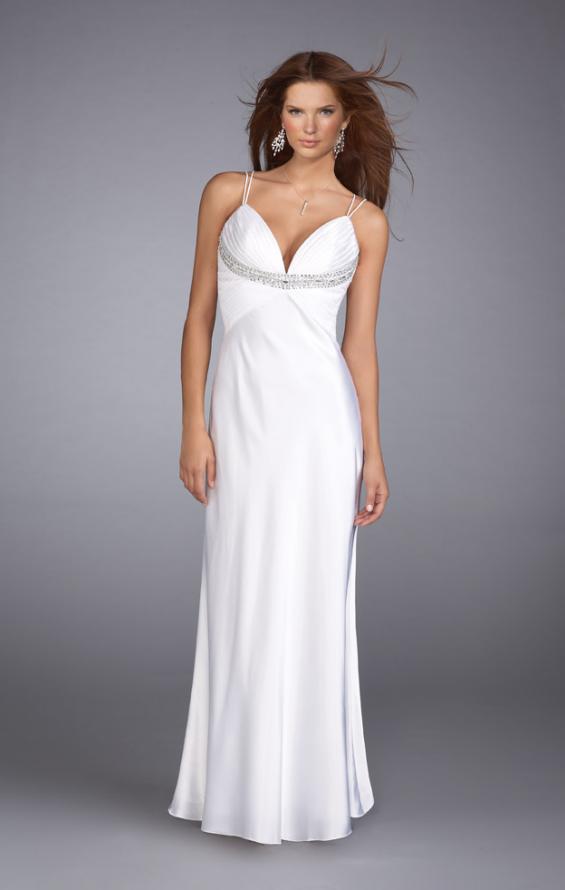Picture of: Glam Gathered Bodice Gown with Criss Cross Straps in White, Style: 13308, Main Picture