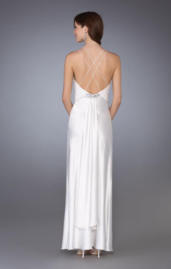Picture of: Glam Gathered Bodice Gown with Criss Cross Straps in White, Style: 13308, Back Picture