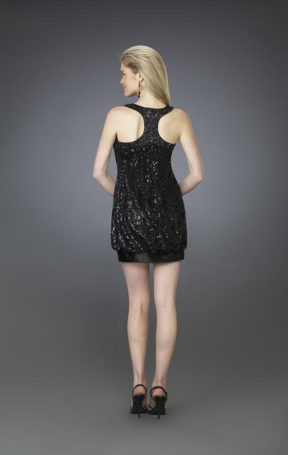 Picture of: Short Printed Dress with Sequined Straps in Black, Style: 14099, Back Picture