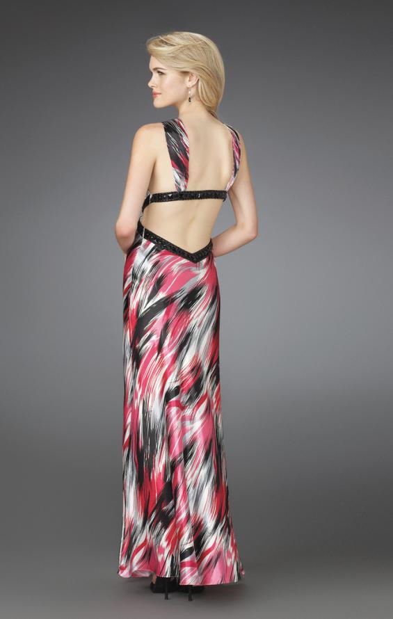 Picture of: Printed Halter Dress with Beaded Straps and Cut Outs in Multi, Style: 14209, Back Picture