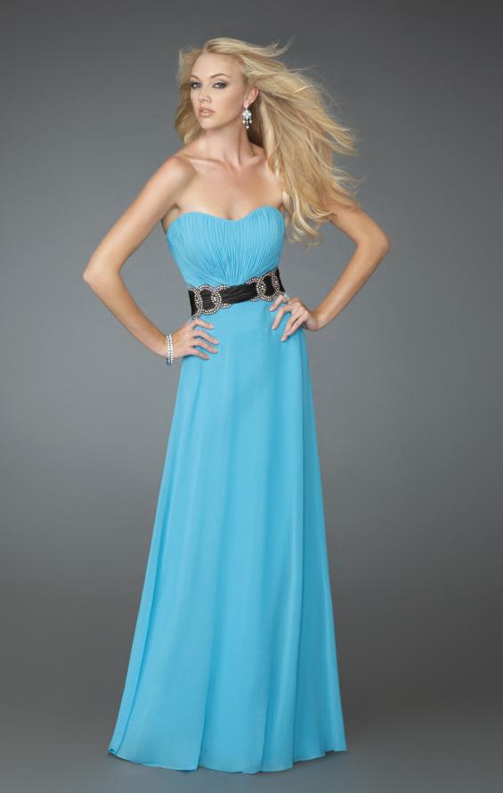 Picture of: Strapless Prom Gown with Satin Belt in Blue, Style: 14259, Main Picture