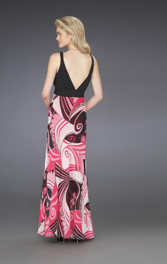 Picture of: Low V Neck Long Prom Dress with Printed Skirt in Multi, Style: 14271, Back Picture