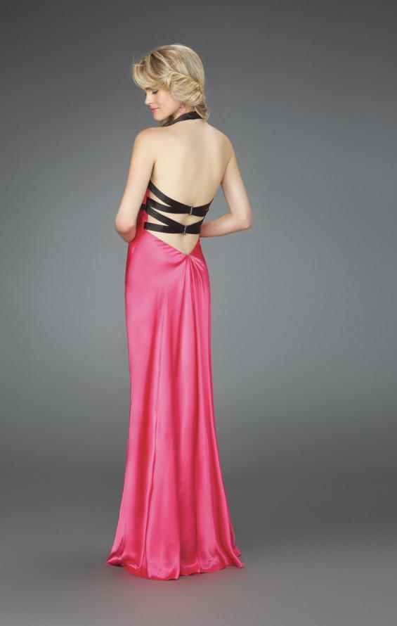 Picture of: Long Halter Prom Gown with Criss Cross Back Detail in Pink, Style: 14315, Back Picture
