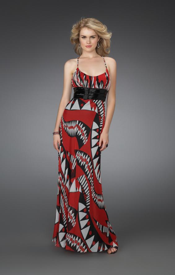 Picture of: Long Printed Halter Gown with Beaded Sash in Multi, Style: 14359, Main Picture
