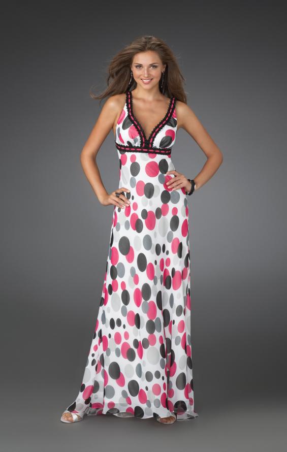 Picture of: Long Printed Halter Gown with Criss Cross Detailing in Multi, Style: 14403, Main Picture
