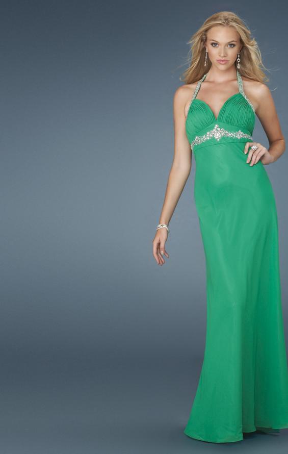 Picture of: Halter Prom Gown with Beaded Straps and Belt in Green, Style: 14452, Main Picture