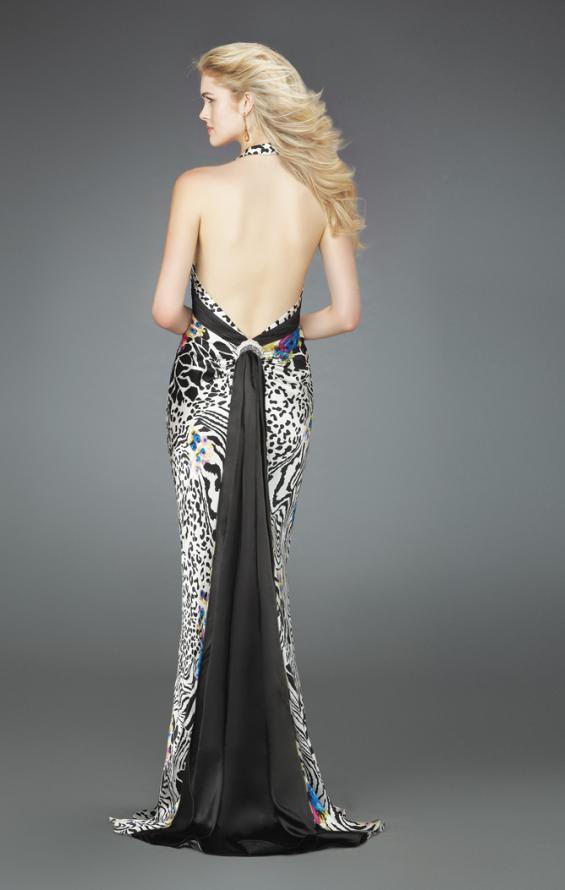 Picture of: Long Printed Halter Prom Dress with Train in Multi, Style: 14587, Back Picture
