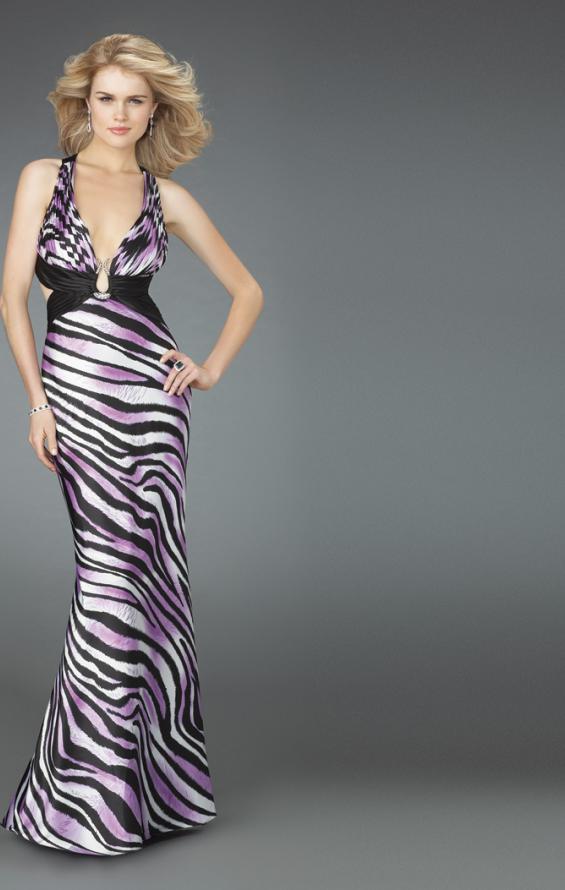 Picture of: Zebra Print Prom Dress with Deep V Neck in Purple, Style: 14588, Detail Picture 1
