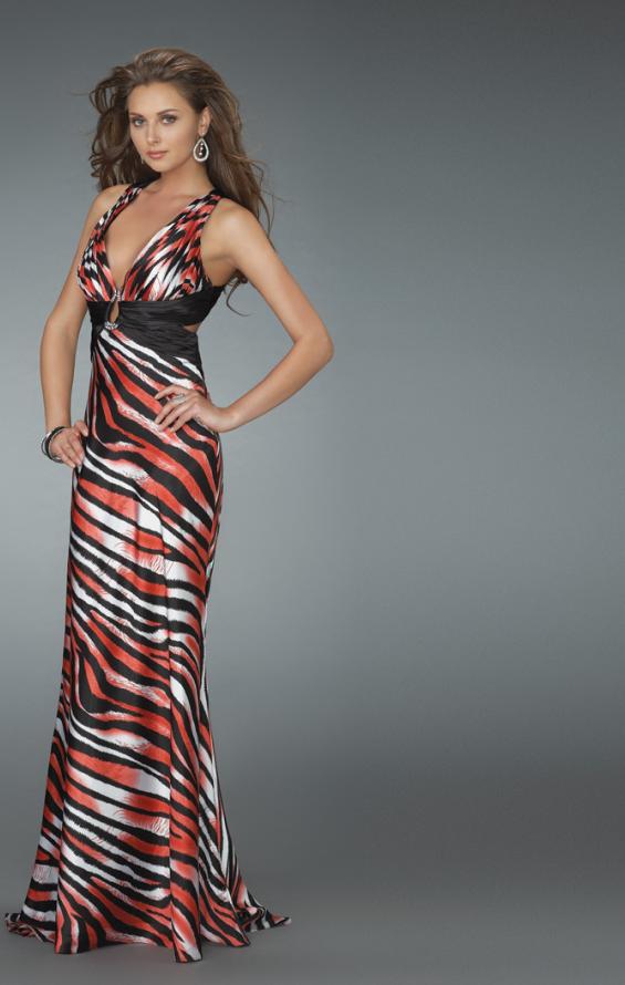 Picture of: Zebra Print Prom Dress with Deep V Neck in Red, Style: 14588, Detail Picture 2