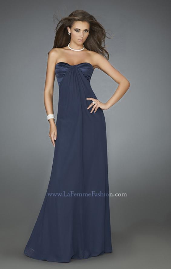 34 Inch Bust Strapless Dress / Formal, Padded Bra Top, Navy Blue CM  Couture, Spaghetti Strap, Back Zipper, Full Sheer Skirt W/ Front Panel 