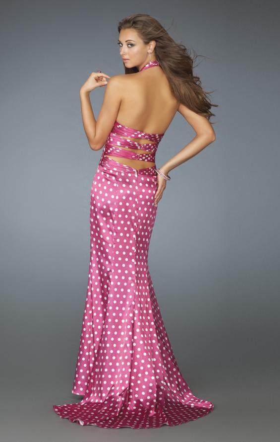 Picture of: Deep V Halter Gown with Across the Back Straps in Pink, Style: 14763, Back Picture