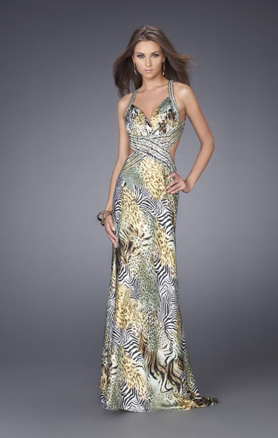 Picture of: Multi Animal Print Dress with Beaded X Back in Yellow, Style: 14992, Main Picture