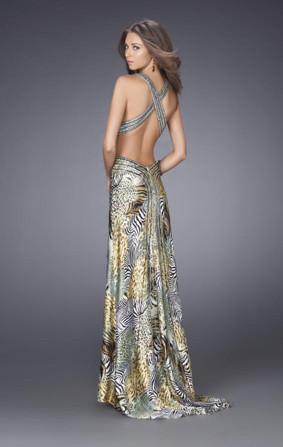 Picture of: Multi Animal Print Dress with Beaded X Back in Yellow, Style: 14992, Back Picture