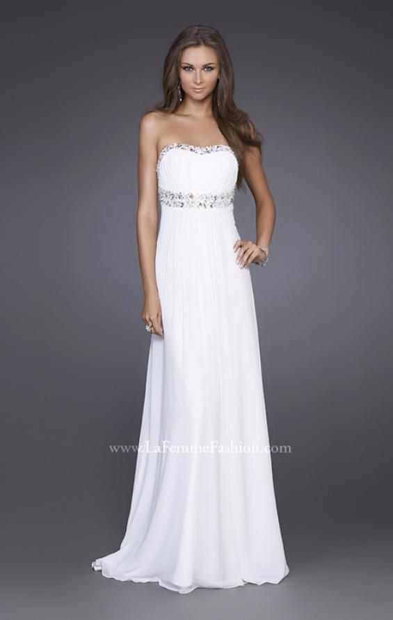 Picture of: Long Prom Dress with Ruched Bodice and Beading in White, Style: 15027, Main Picture