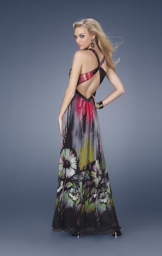 Picture of: Printed Prom Gown with Accent Beading in Multi, Style: 15057, Back Picture