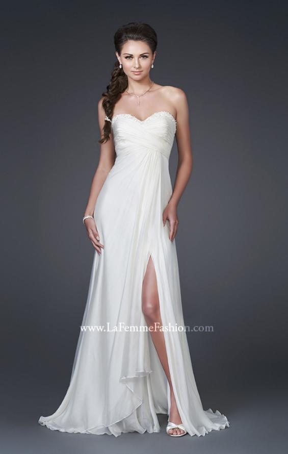 Picture of: Silk Gown with Ruched Bodice and Optional Slit in White, Style: 15100, Main Picture