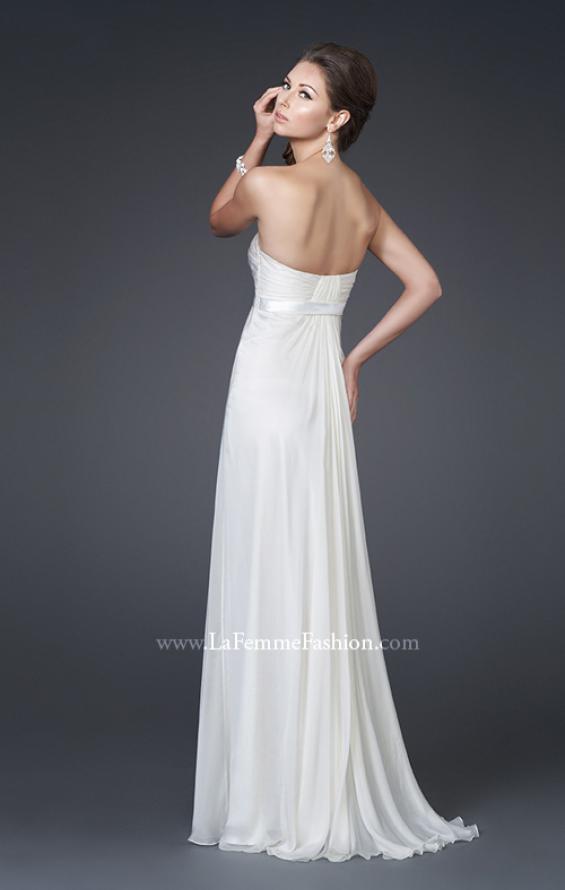 Picture of: Ruched Bodice A-line Gown with Belt and Broach in White, Style: 15128, Back Picture