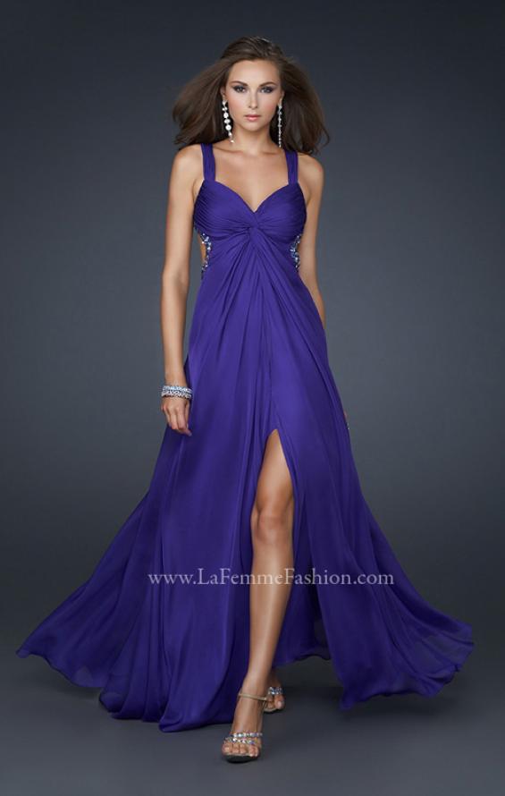 Picture of: Chiffon Dress with Twisted Bodice and Star Cut Out Back in Purple, Style: 15148, Main Picture