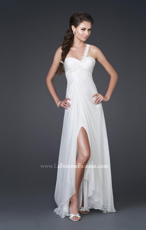 Picture of: Chiffon Gown with Floral Beaded One Shoulder Strap in White, Style: 15161, Main Picture