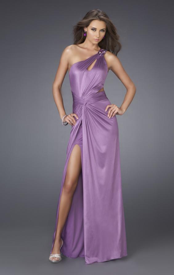Picture of: Jersey One Shoulder Dress with Jeweled Strap and Slit in Purple, Style: 15172, Main Picture