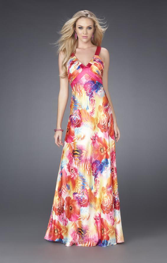 Picture of: Bright Floral Print Prom Gown with X Back in Multi, Style: 15178, Main Picture