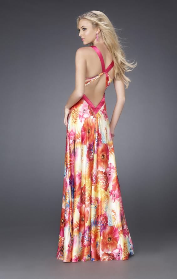 Picture of: Bright Floral Print Prom Gown with X Back in Multi, Style: 15178, Back Picture