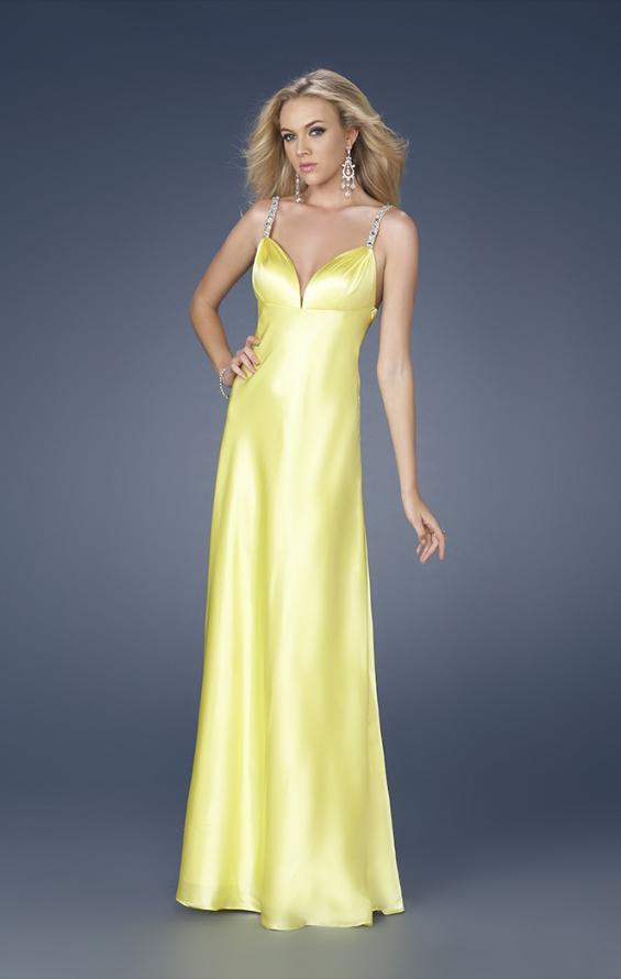 Picture of: Satin Dress with Beaded Straps and Low Beaded Back in Yellow, Style: 15179, Detail Picture 1