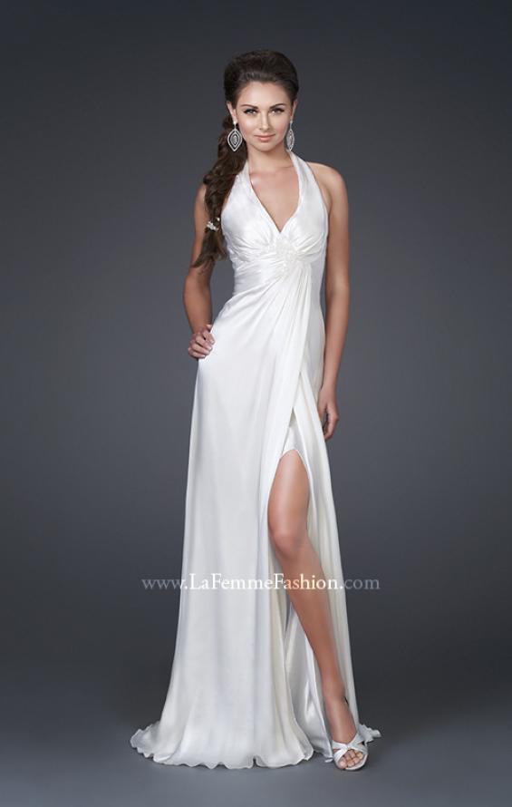 Picture of: Silk Halter Gown with Deep V Neck and Low Back in White, Style: 15271, Main Picture