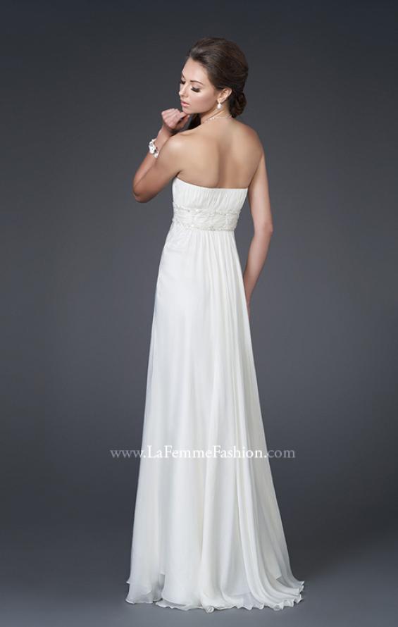 Picture of: Strapless Gown with Ruched Bodice and Beaded Waist in White, Style: 15282, Back Picture
