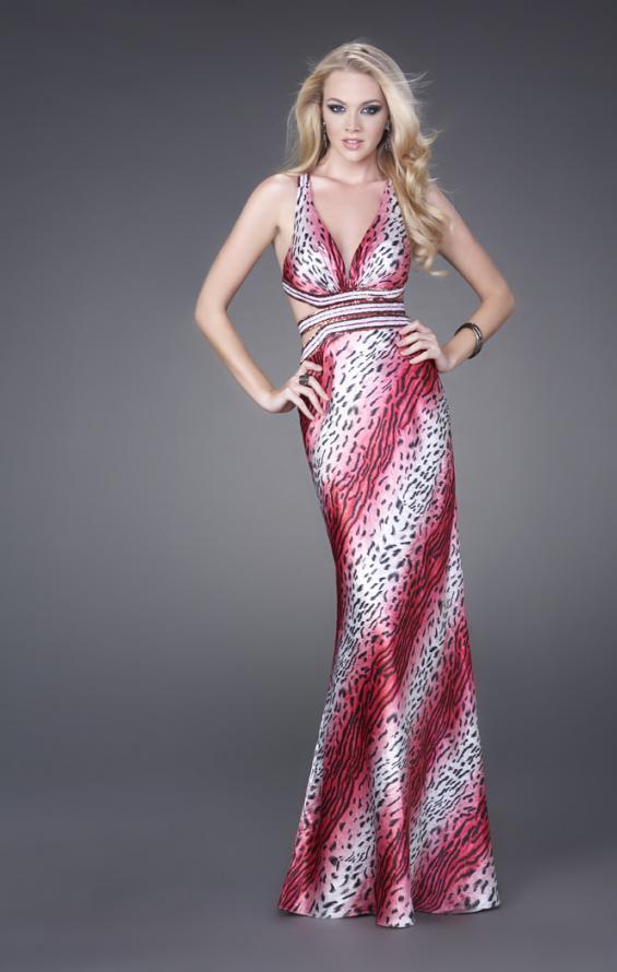 Picture of: Leopard Print Gown with Cut Out Sides and Beaded Straps in Red, Style: 15349, Detail Picture 1