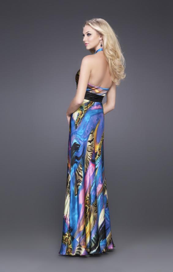 Picture of: Sleek Halter Prom Gown with Beaded V Neckline in Multi, Style: 15527, Back Picture