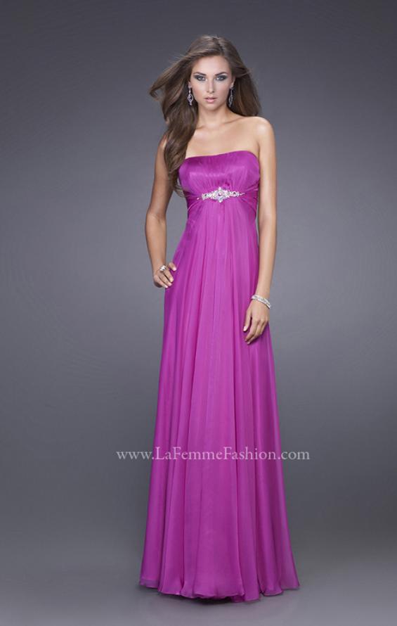 Picture of: Strapless Chiffon Dress with Crystal Broach and Ruching in Purple, Style: 15720, Main Picture