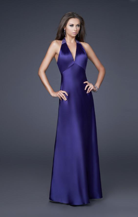 Picture of: Sleek Satin V Neck Prom Dress with Beaded Back in Purple, Style: 15801, Main Picture