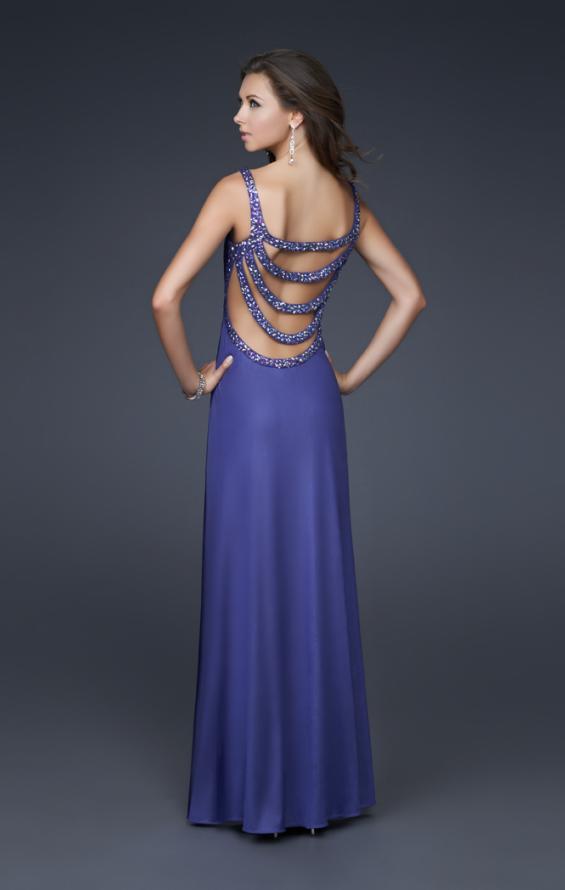 Picture of: Round Neckline Jersey Gown with Beaded Straps in Purple, Style: 16021, Back Picture