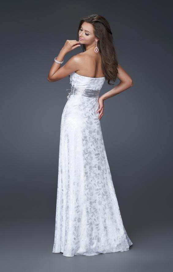 Picture of: Long Chiffon Prom Dress with Empire Waist and Slit in White, Style: 16026, Back Picture