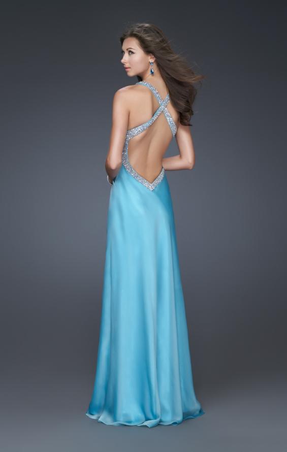 Picture of: Beaded Strap Chiffon Prom Gown with Cut Out Back in Aqua, Style: 16059, Back Picture