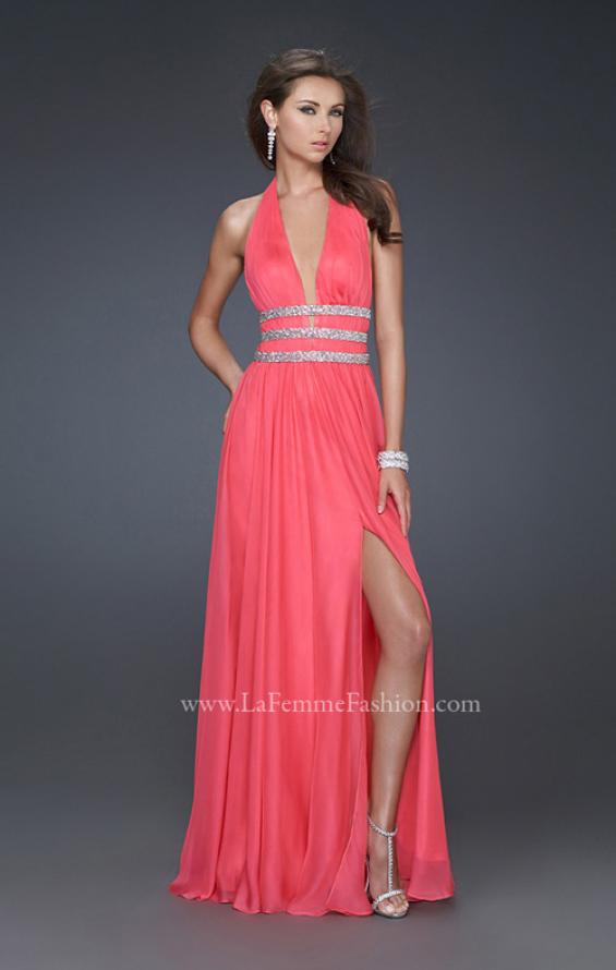 Picture of: Chiffon Halter Gown with Fitted Bodice and A-line Skirt in Hot Pink, Style: 16123, Main Picture