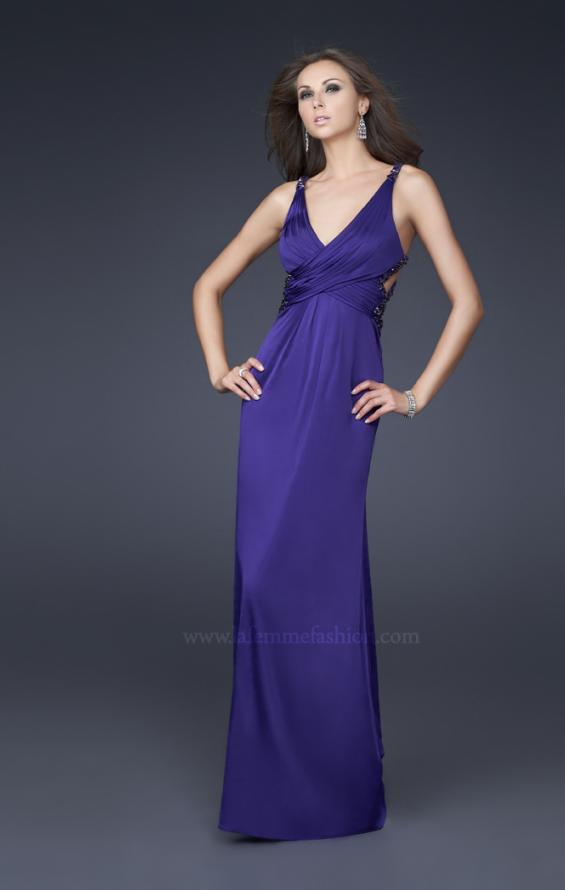 Picture of: Pleated Front Cross Jersey Dress with Sequined Straps in Blue, Style: 16152, Back Picture