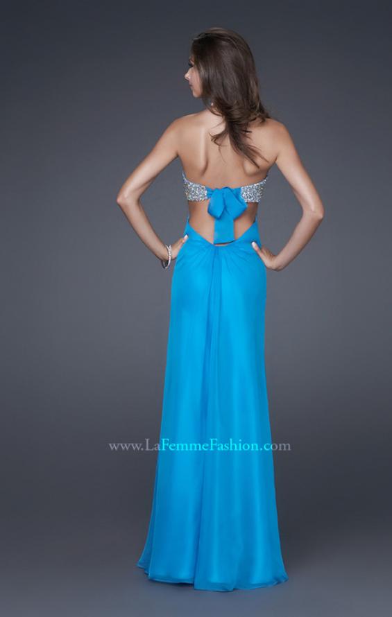 Picture of: Strapless Chiffon Gown with Beaded Bodice in Blue, Style: 16291, Back Picture