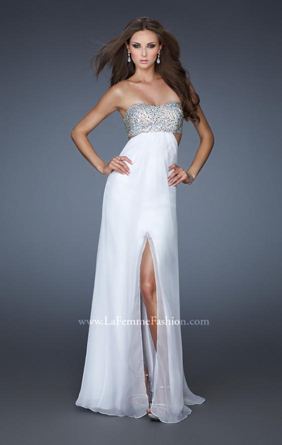 Picture of: Strapless Chiffon Gown with Beaded Bodice in White, Style: 16291, Detail Picture 6