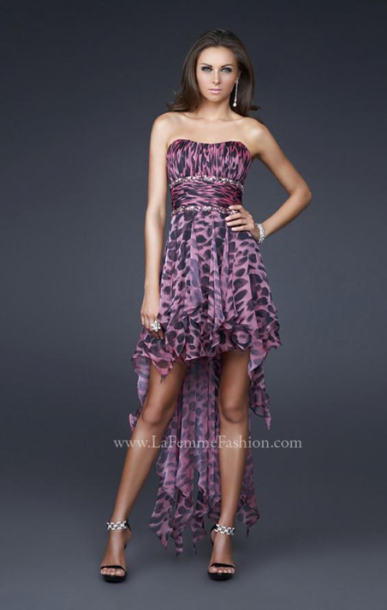 Picture of: High Low Animal Print Chiffon Prom Dress with Ruffles in Pink, Style: 16293, Detail Picture 1